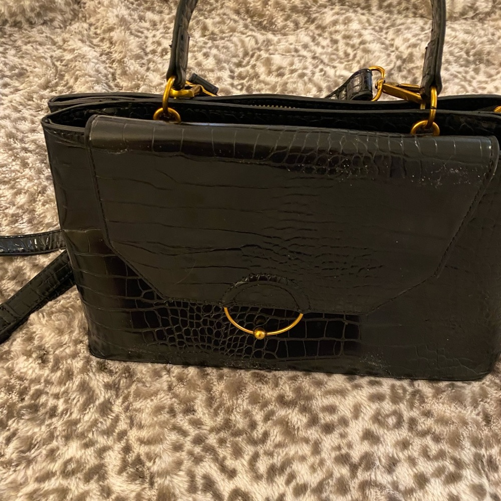 Good condition Black Crocodile purse with brass hardware